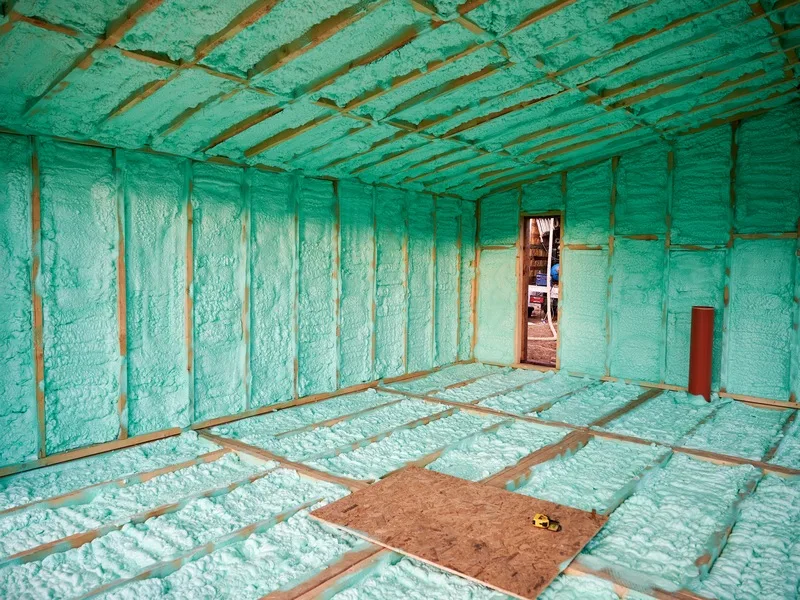 Whole-home scope: walls, ceiling and floor joists of a framed shell fully foamed
